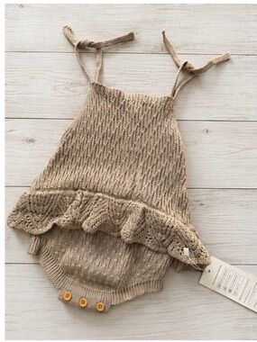 Beige Knit Ruffle Baby One-Piece Bodysuit